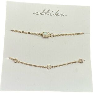 ettika Opal & Crystal Dainty Bracelet Set Gold Tone 6.25" + 1" NEW